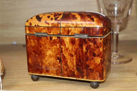 A Regency blond tortoiseshell tea caddy height 14cm